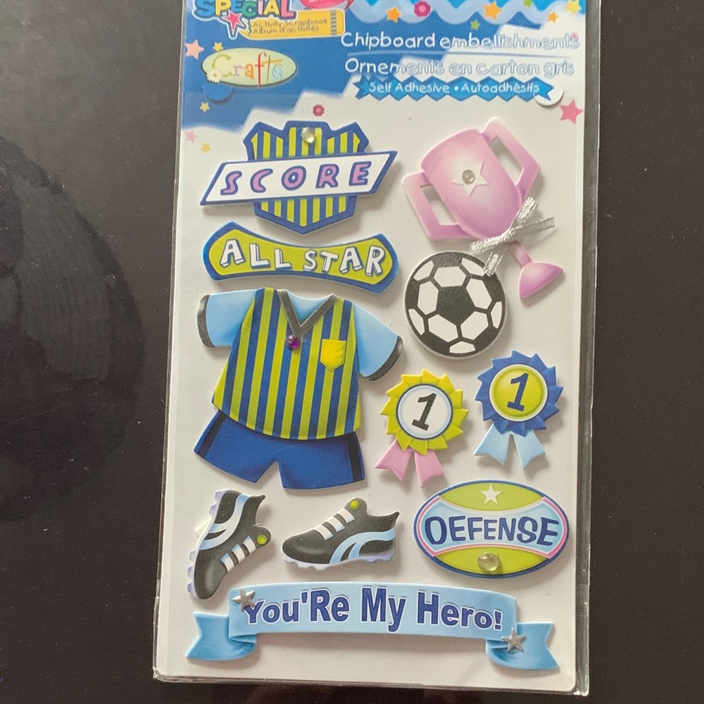 Craft Soccer Champion Kids Stickers - Blue, Yellow, Pink